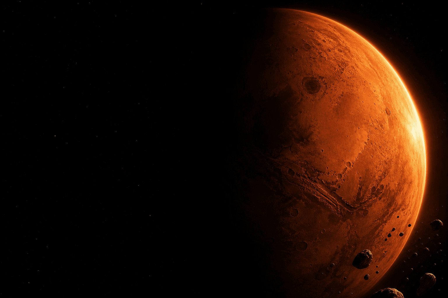 Cinematic Mars planet in deep space